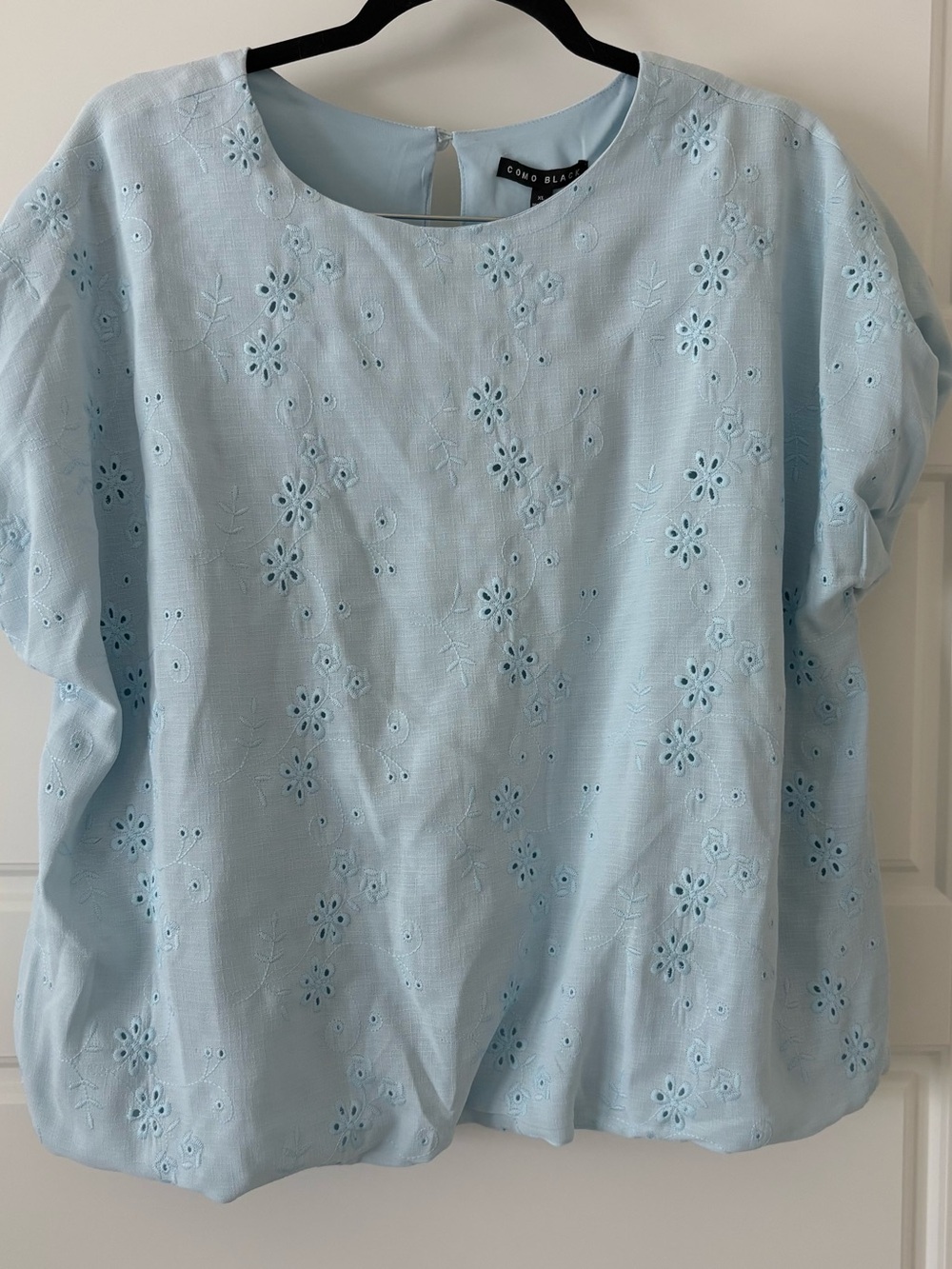 Light Blue Eyelet Blouse by COMO BLANCO
